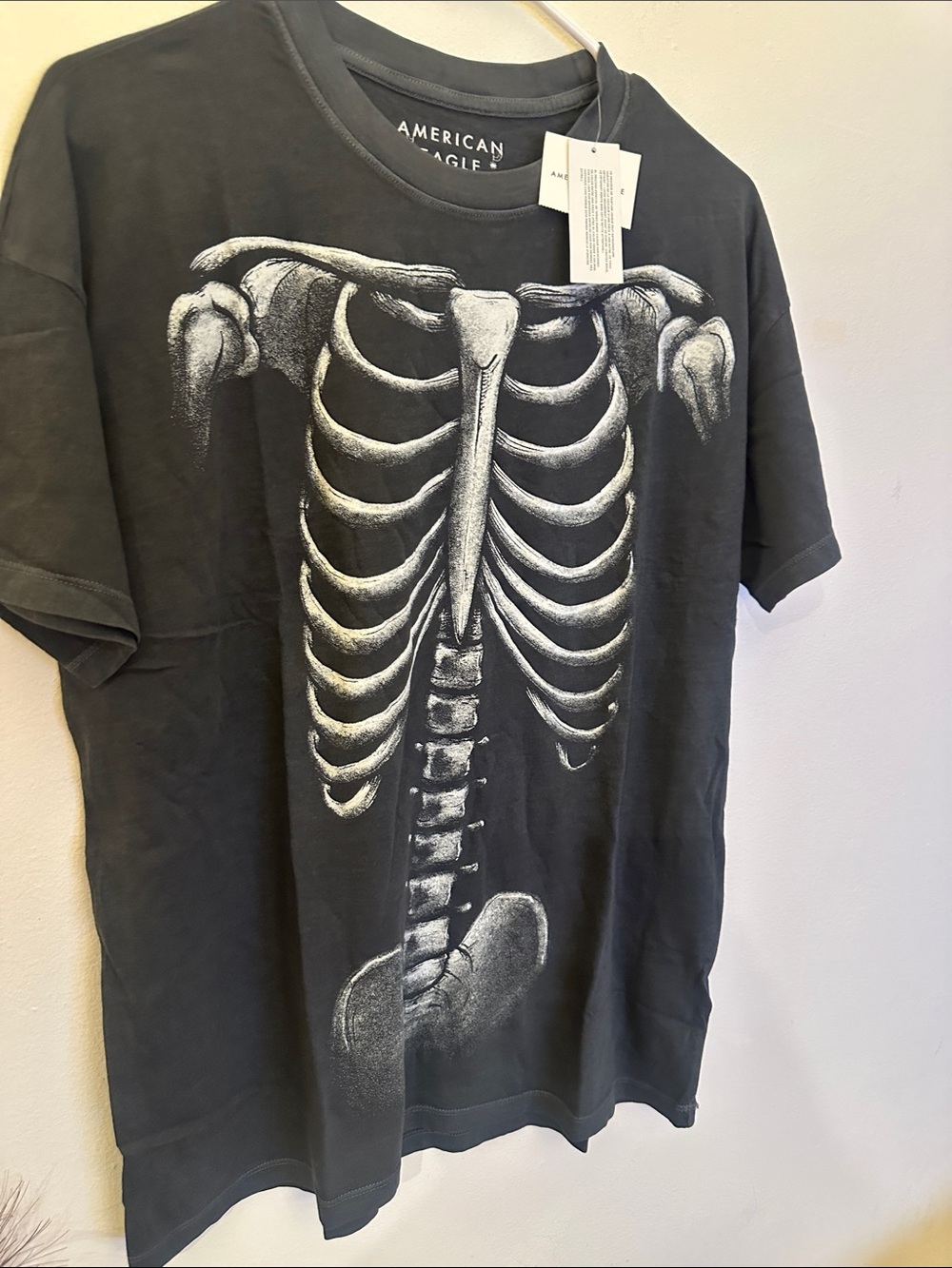 American Eagle Outfitters Gray Tee with White Ribcage Graphic